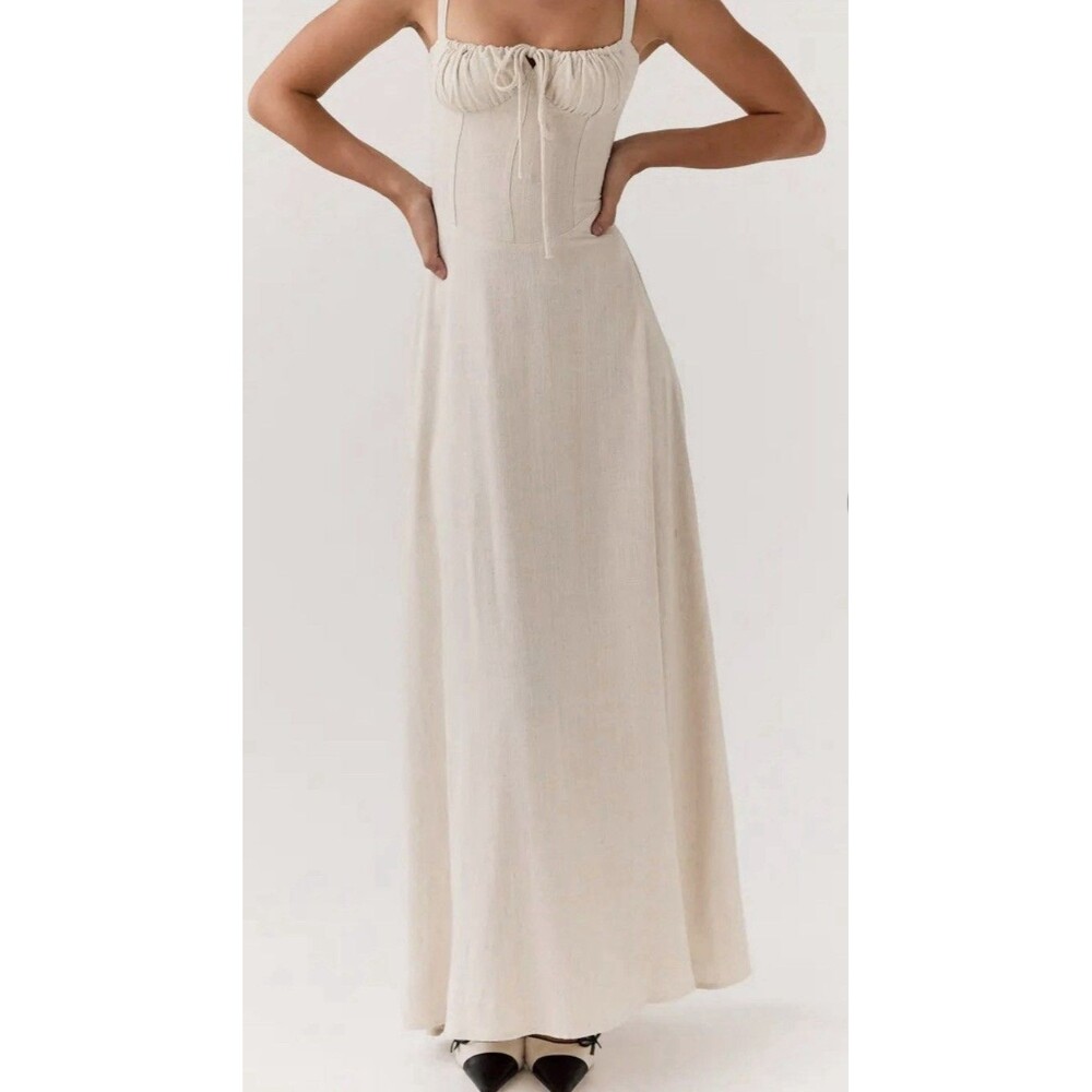Peppermayo MIMI Maxi Dress Linen/Cotton Women's 8 Oatmeal Color NEW